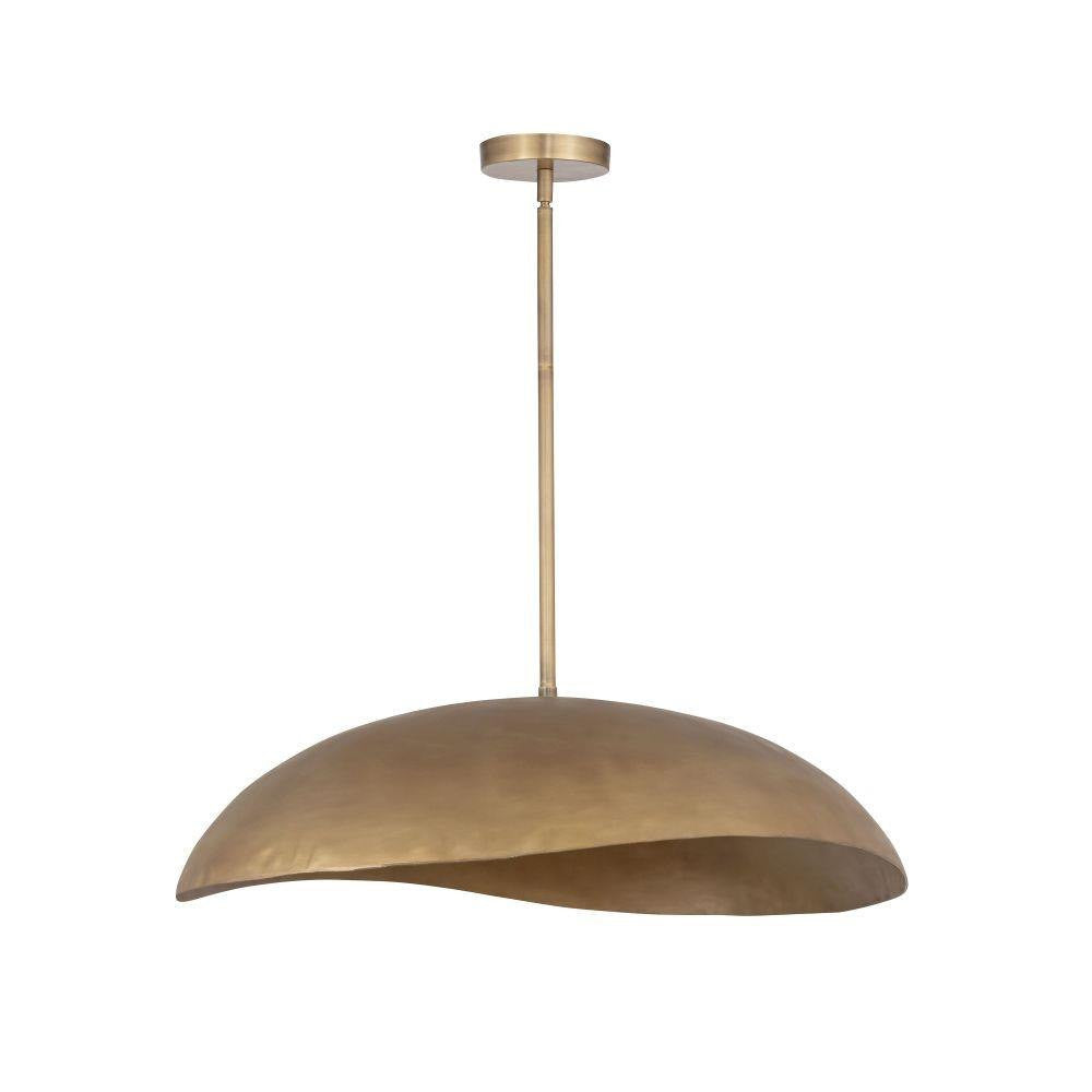 Maxim Lighting 31262NG Denarii Natural Gold Pendant - side angle showing folding form and hammered texture