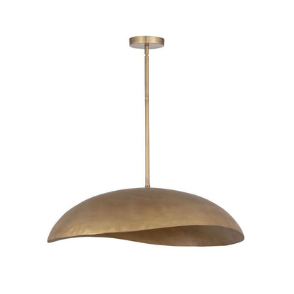 Maxim Lighting 31262NG Denarii Natural Gold Pendant - side angle showing folding form and hammered texture