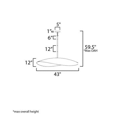 Maxim Lighting 31268NG Denarii 2 Light 43 Inch Natural Gold Pendant Ceiling Light - Dimensions Diagram
