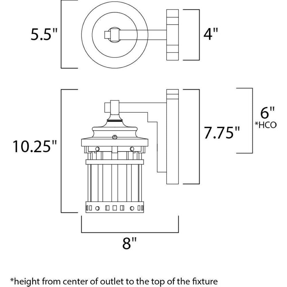 Maxim Lighting 3131CDSE Santa Barbara DC Outdoor Wall Lantern Dimensions Diagram