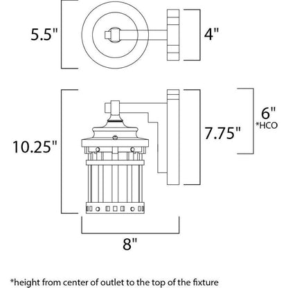 Maxim Lighting 3131CDSE Santa Barbara DC Outdoor Wall Lantern Dimensions Diagram