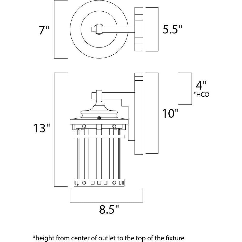 Maxim Lighting 3133CDSE Santa Barbara DC Outdoor Wall Lantern Dimensions Diagram