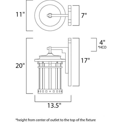 Maxim Lighting 3135CDSE Santa Barbara DC Outdoor Wall Lantern Dimensions Diagram
