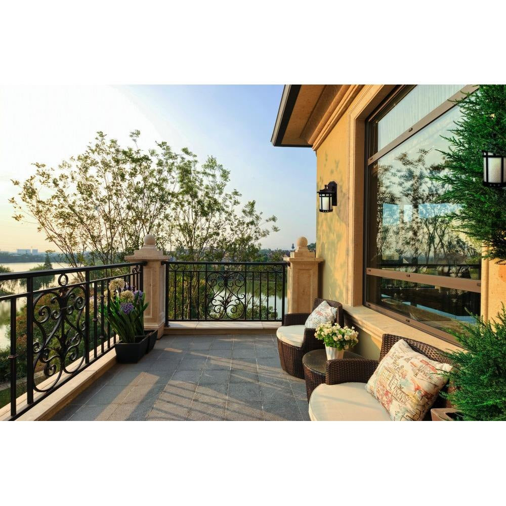 Maxim Lighting 3143MOSE Santa Barbara Dark Sky Outdoor Wall Lantern lifestyle installation on exterior balcony