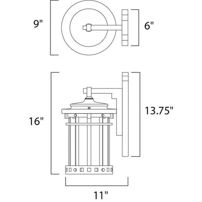 Maxim Lighting 3144MOSE Santa Barbara Dark Sky Outdoor Wall Lantern dimensions diagram showing 16 inch height and 11 inch width