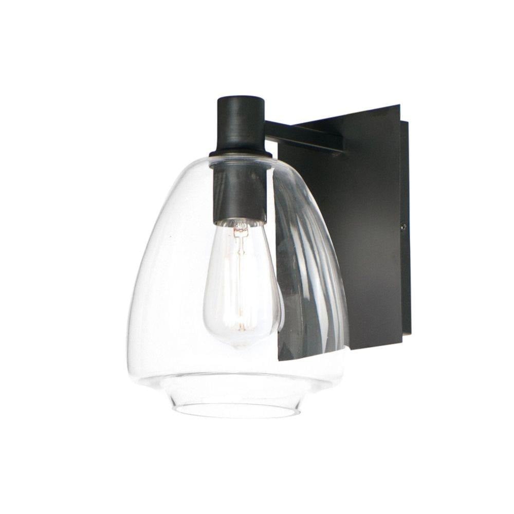 Maxim Lighting 11111CLSBR Babylon 1 Light Wall Sconce with clear glass shade in Matte Black finish on white background