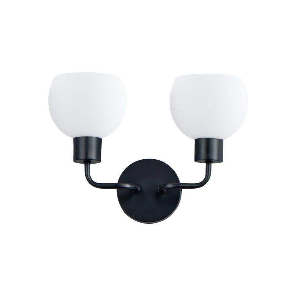 Maxim Lighting 11272SWBK Coraline 2 Light Black Wall Sconce with Satin White Glass Shades - Front View