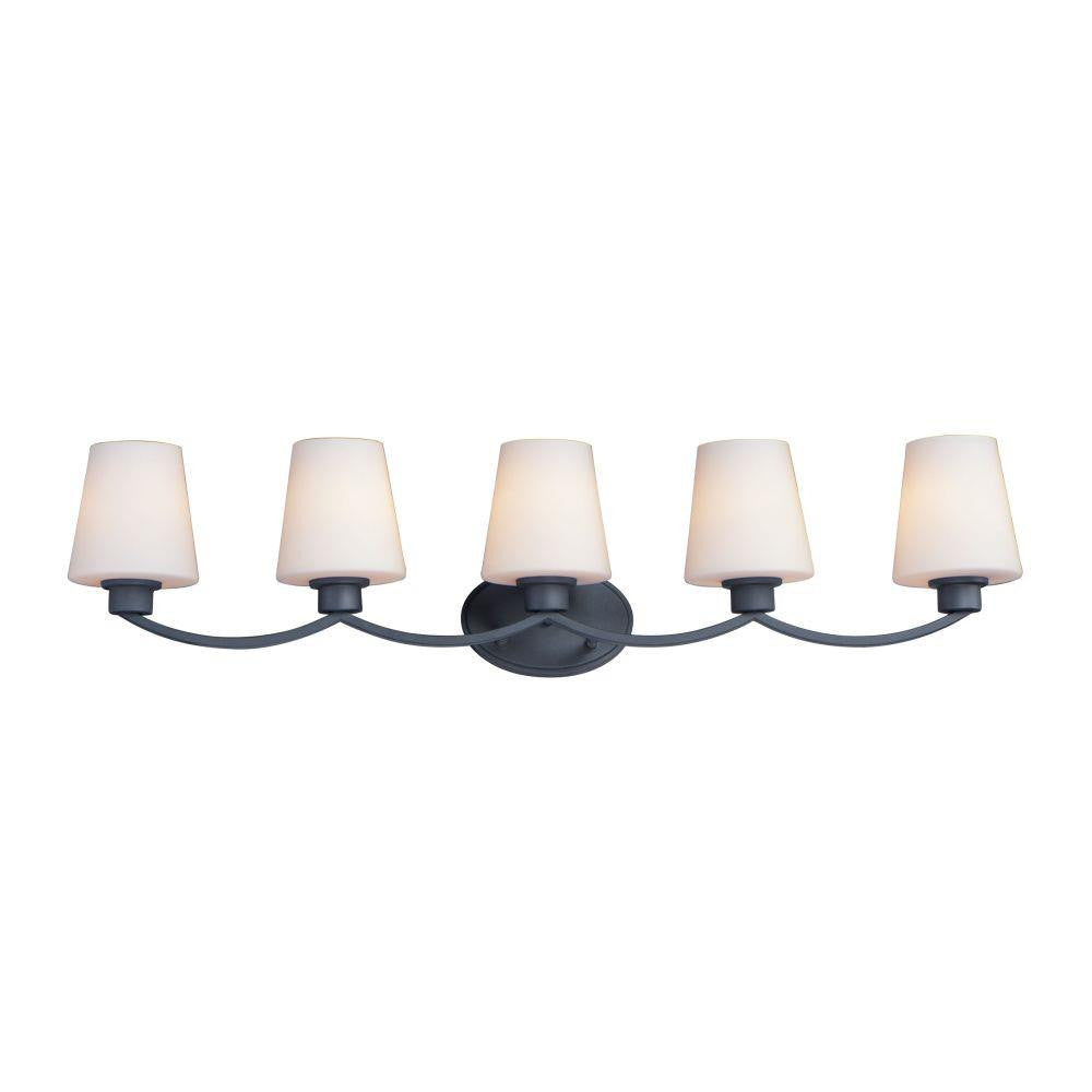 Maxim Lighting 11835SWBK Shelter 5 Light 37.5 Inch Black Bath Vanity Wall Light - Full front view on white background