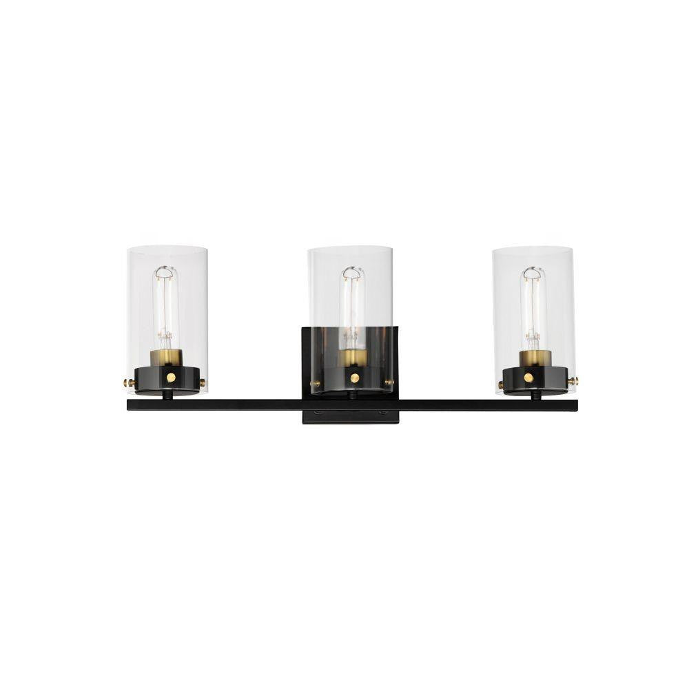 Maxim Lighting 12403CLBKSBR Pinn 3 Light Bath Vanity Wall Light in Black/Satin Brass