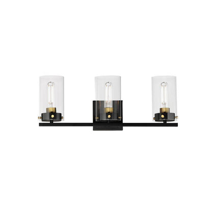 Maxim Lighting 12403CLBKSBR Pinn 3 Light Bath Vanity Wall Light in Black/Satin Brass