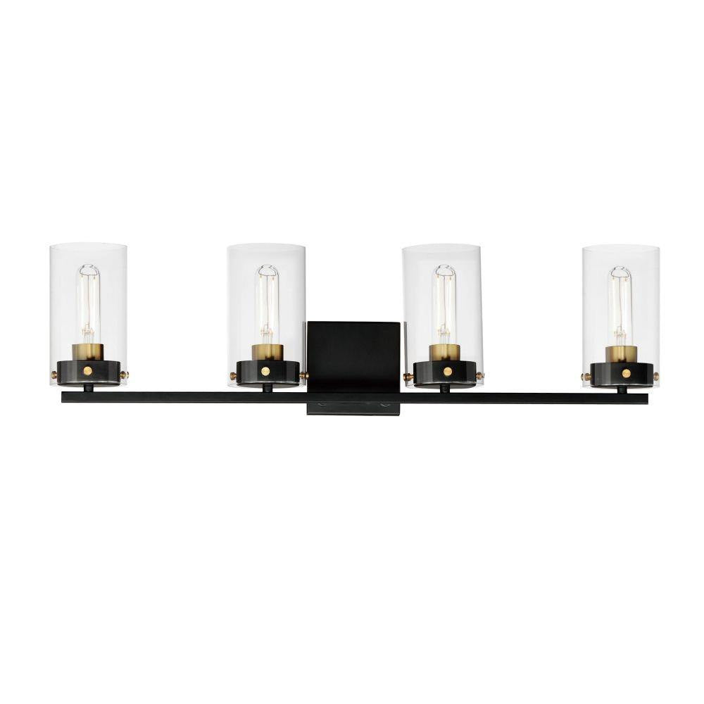 Maxim Lighting 12404CLBKSBR Pinn 4 Light 30 Inch Black/Satin Brass Bath Vanity Wall Light