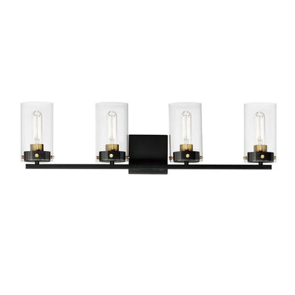 Maxim Lighting 12404CLBKSBR Pinn 4 Light 30 Inch Black/Satin Brass Bath Vanity Wall Light