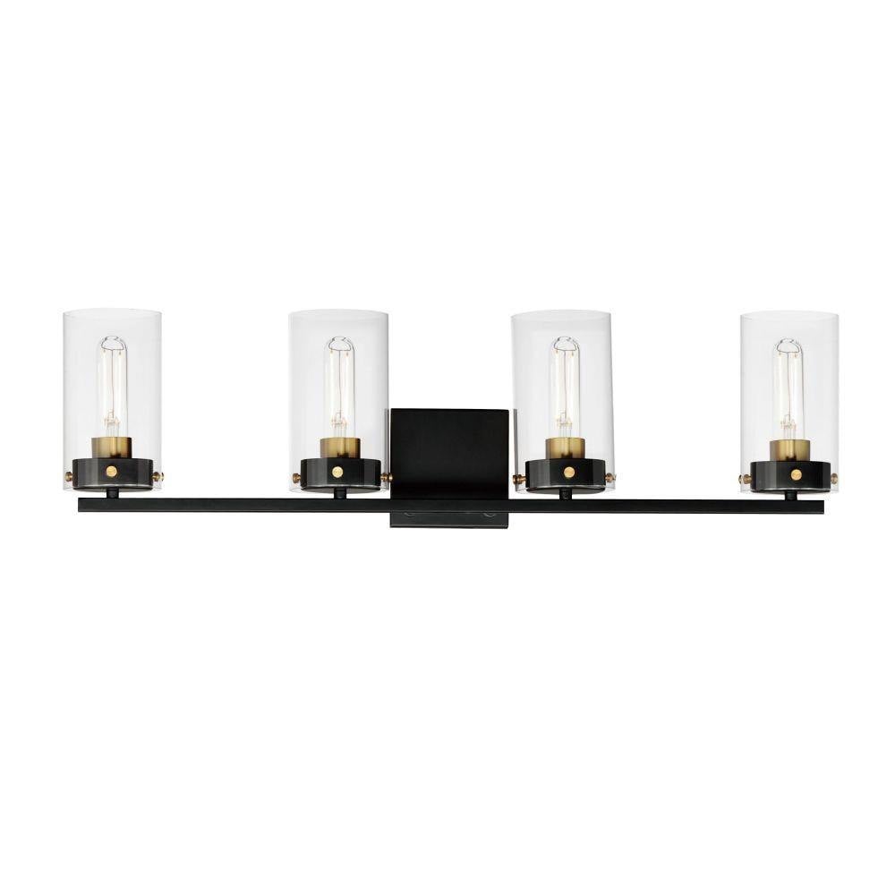 Maxim Lighting 12404CLSN Pinn 4 Light 30 inch Satin Nickel Bath Vanity Wall Light - Black/Satin Brass variant front view
