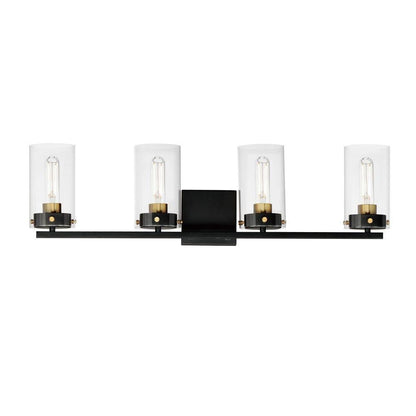 Maxim Lighting 12404CLSN Pinn 4 Light 30 inch Satin Nickel Bath Vanity Wall Light - Black/Satin Brass variant front view