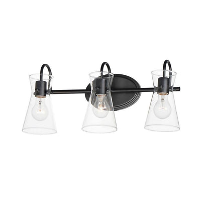 Maxim Lighting 12483CLPC Ava 3 Light 22 Inch Bath Vanity Wall Light in Black Finish with Clear Glass Shades