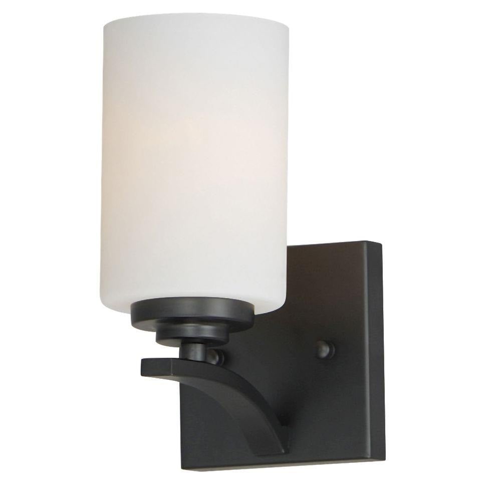Maxim Lighting 20030SWBK Deven 1 Light Black Wall Sconce with Satin White Cylindrical Glass Shade