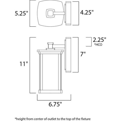 Maxim Lighting 3152CDWSBZ Bungalow Outdoor Wall Lantern Dimensions Diagram