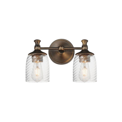 Maxim Lighting 21352CRANB Swirl 2 Light Antique Bronze Wall Sconce with Clear Ribbed Glass Shades - White Background