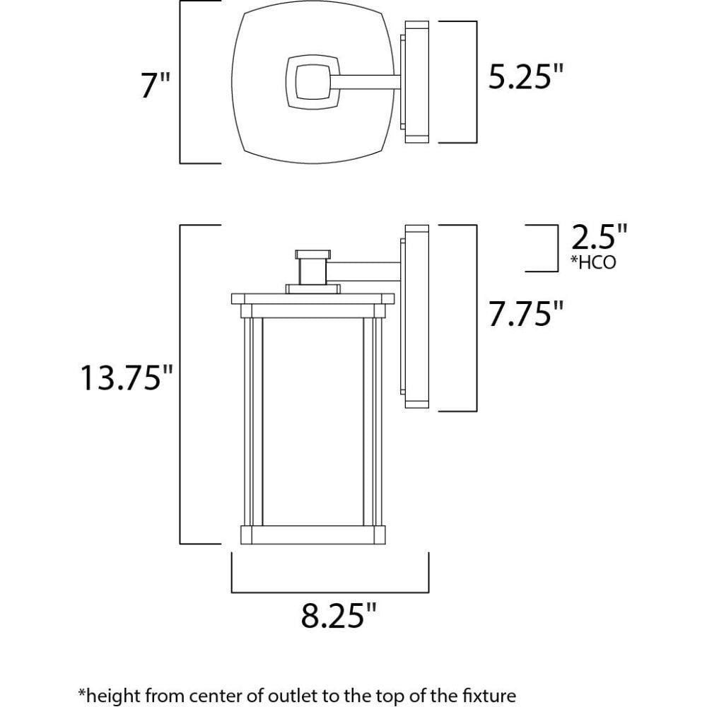 Maxim Lighting 3153CDWSBZ Bungalow Outdoor Wall Lantern Dimensions Diagram