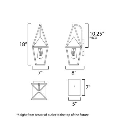 Maxim Lighting 3162CLBK Bavaria 1 Light 18 inch Matte Black Outdoor Wall Sconce - Dimensions Diagram