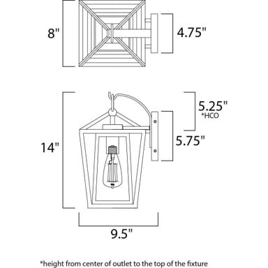 Maxim Lighting 3174CLBK Artisan 1 Light 14 inch Black Outdoor Wall Lantern - Dimensions Diagram