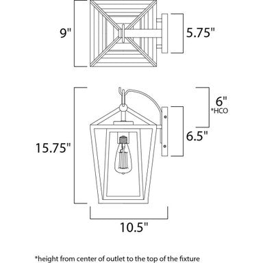 Maxim Lighting 3175CLBK Artisan 1 Light Black Outdoor Wall Lantern - Dimensions Diagram
