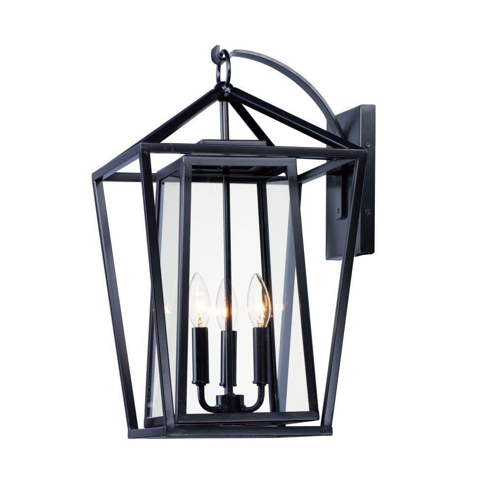 Maxim Lighting 3176CLBK Artisan 3 Light Black Outdoor Wall Lantern - front angle view on white background