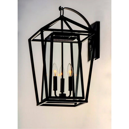 Maxim Lighting 3176CLBK Artisan 3 Light 12 Inch Black Outdoor Wall Lantern - lit view on wall