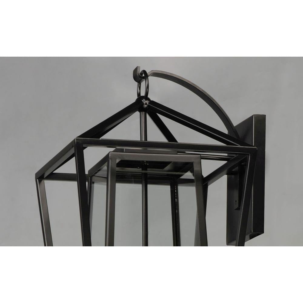 Maxim Lighting 3176CLBK Artisan Outdoor Wall Lantern - close-up top detail showing geometric frame and bracket