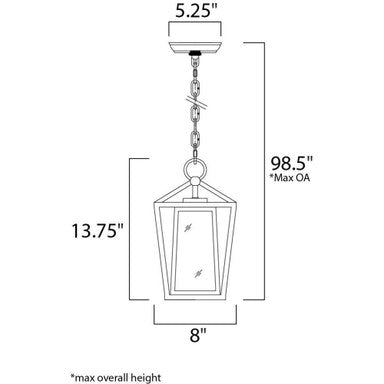 Maxim Lighting 3179CLBK Artisan 1 Light Black Outdoor Pendant Light dimension diagram