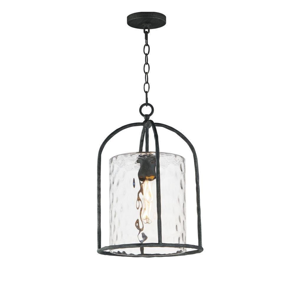 Maxim Lighting 31843WGBS Del Mar 1 Light Outdoor Pendant in Blacksmith with Water Glass cylinder, full view on white background