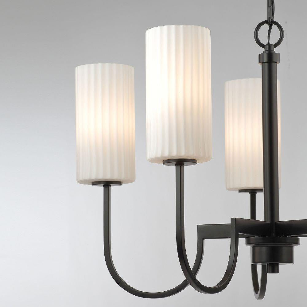 Maxim Lighting 32008SWBK Town and Country Chandelier - Close-Up of Ribbed Opal White Glass Shades and Satin Black Arms