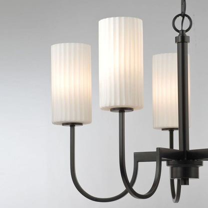 Maxim Lighting 32008SWBK Town and Country Chandelier - Close-Up of Ribbed Opal White Glass Shades and Satin Black Arms