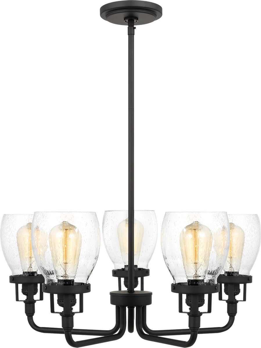 Generation Lighting Belton 5 light midnight black chandelier ceiling light with clear seeded glass shades