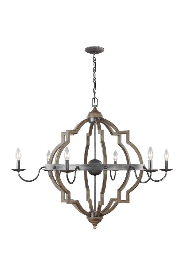 Generation Lighting Socorro 6 light chandelier in Stardust and Cerused Oak