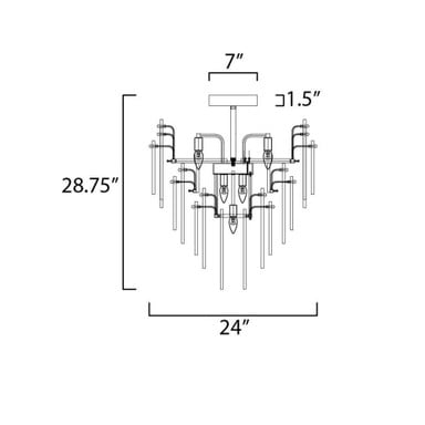 Maxim Lighting 32320CLCMPGL Majestic 10 Light 24 Inch Gold Leaf Semi Flush Mount Ceiling Light - Dimensions Diagram