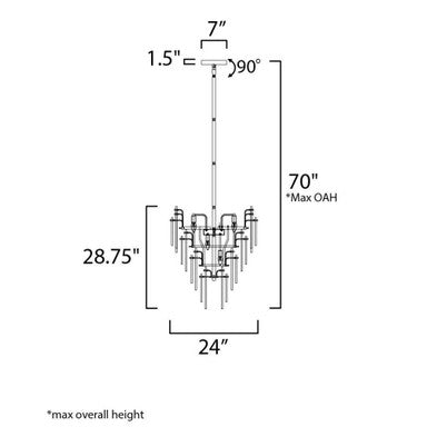 Maxim Lighting 32325CLCMPGL Majestic Chandelier Dimension Diagram - 24 inch Wide 28.75 inch High 70 inch Max OAH