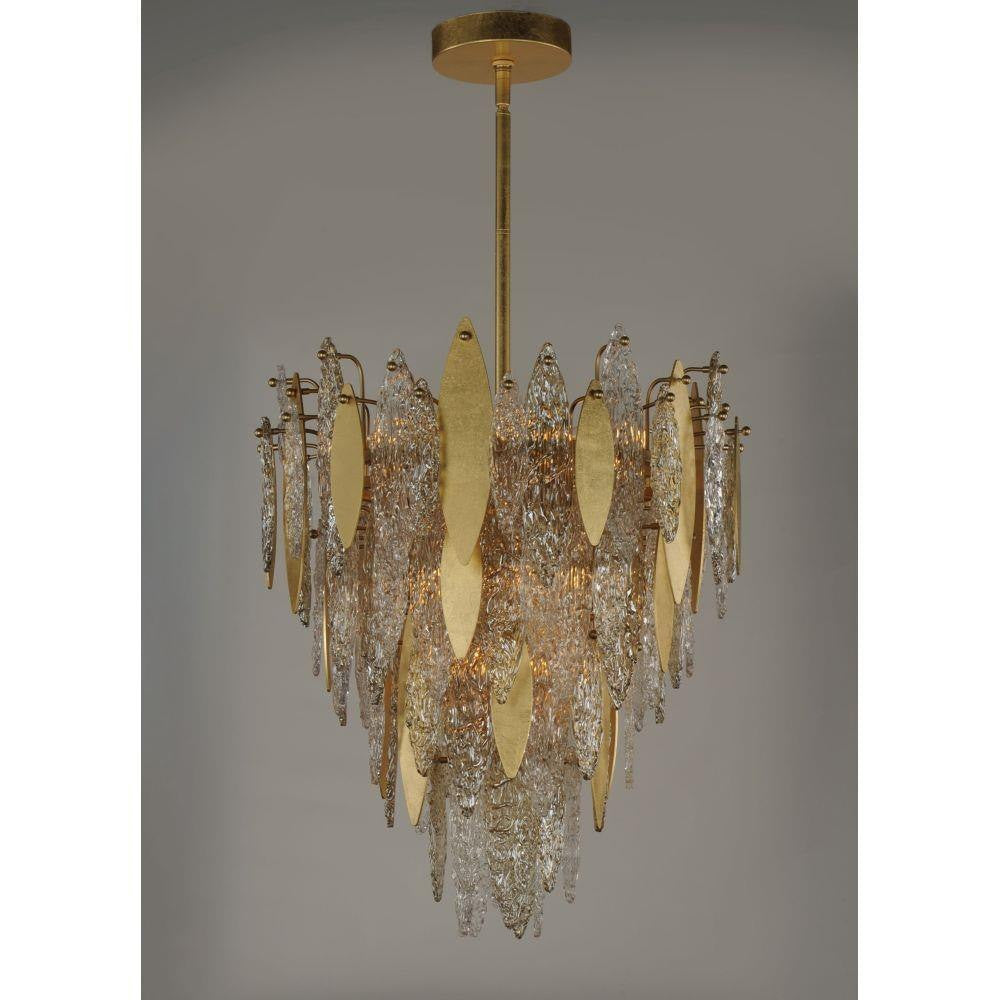 Maxim Lighting 32325CLCMPGL Majestic 12 Light Gold Leaf Chandelier - Side Angle View on Gray Background