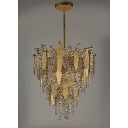 Maxim Lighting 32325CLCMPGL Majestic 12 Light Gold Leaf Chandelier - Side Angle View on Gray Background