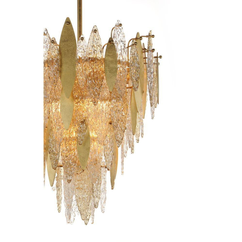 Maxim Lighting 32325CLCMPGL Majestic 12 Light Gold Leaf Chandelier - Close-Up Detail of Glass Petals and Gold Frame