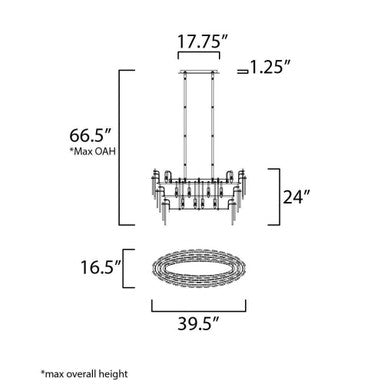 Maxim Lighting 32326CLCMPGL Majestic Chandelier Dimension Diagram - 39.5 inch Width, 16.5 inch Depth, 24 inch Height, 66.5 inch Max OAH