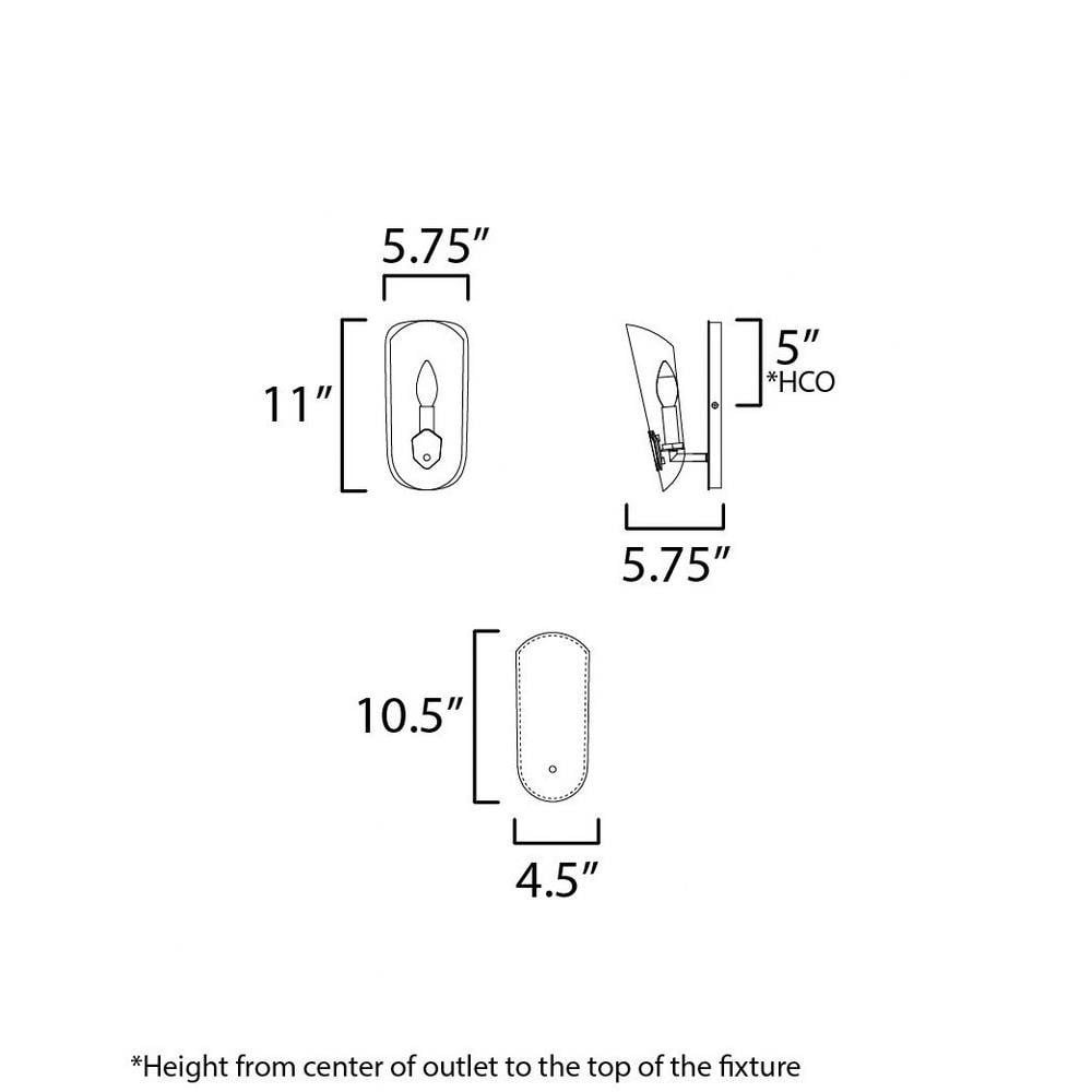 Maxim Lighting 32351CLNAB Armory Wall Sconce - dimension diagram showing 11 inch height, 5.75 inch width and depth