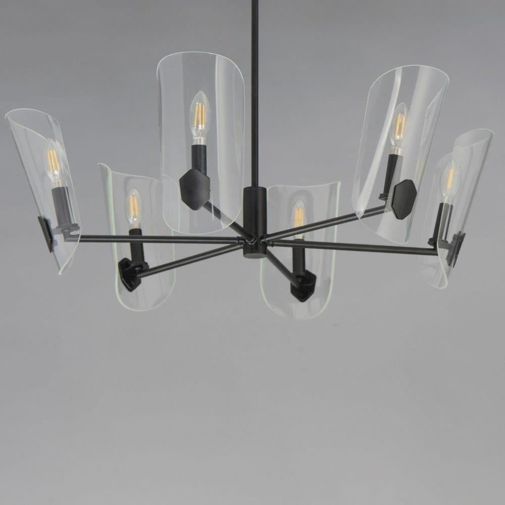 Maxim Lighting 32356CLNAB Armory 6 Light Chandelier - close-up angle view showing clear glass shades and tubular arms