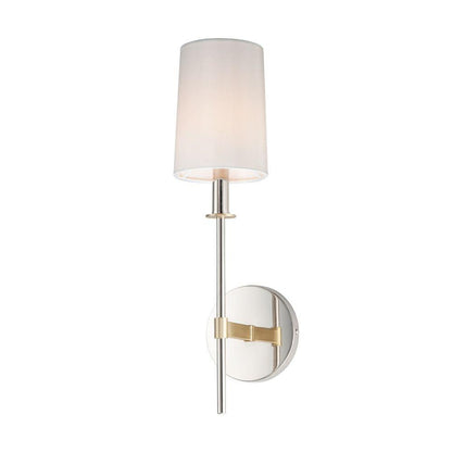 Maxim Lighting 32391OFSBRPN Uptown 1 Light Wall Sconce in Satin Brass and Polished Nickel with off-white fabric shade, white background product shot