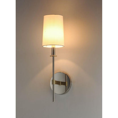 Maxim Lighting 32391OFSBRPN Uptown 1 Light Wall Sconce in Satin Brass and Polished Nickel with off-white fabric shade, illuminated lifestyle view