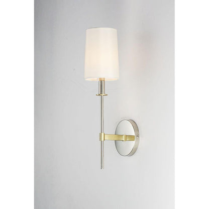 Maxim Lighting 32391OFSBRPN Uptown 1 Light Wall Sconce in Satin Brass and Polished Nickel, angled side view showing arm detail