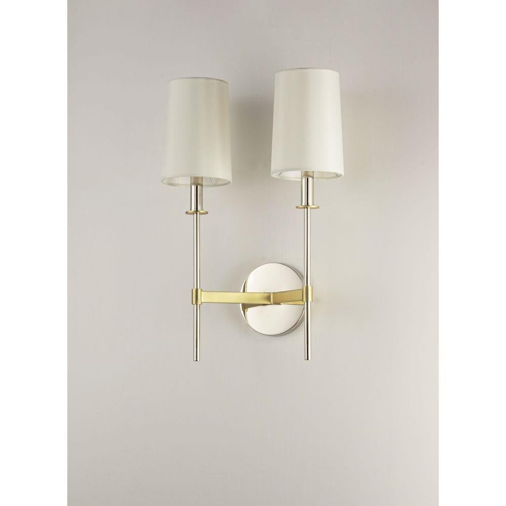 Maxim Lighting 32392OFSBRPN Uptown 2 Light Wall Sconce side angle view showing Satin Brass crossbar and Polished Nickel arms