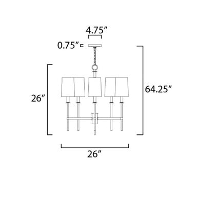Dimensions diagram for Maxim Lighting 32395OFSBRPN Uptown Chandelier showing 26 inch width and 26 inch height