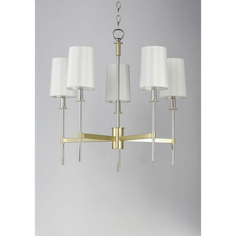 Maxim Lighting 32395OFSBRPN Uptown 5 Light Chandelier in Satin Brass and Polished Nickel with Off-White Fabric Shades