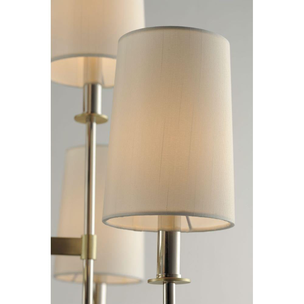 Close-up detail of off-white fabric shade on Maxim Lighting 32395OFSBRPN Uptown Chandelier